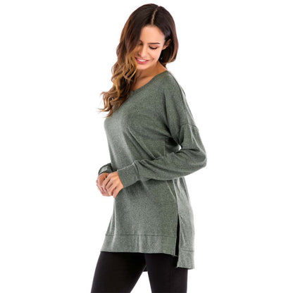 Women's Crewneck Long Sleeves Side Split Tunic Top