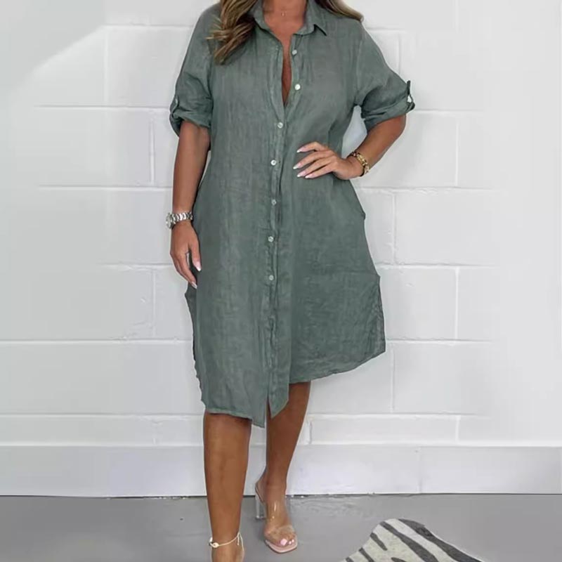 🔥Limited Time Offer 50% OFF💝Women's Cotton and Linen Button Shirt Dress