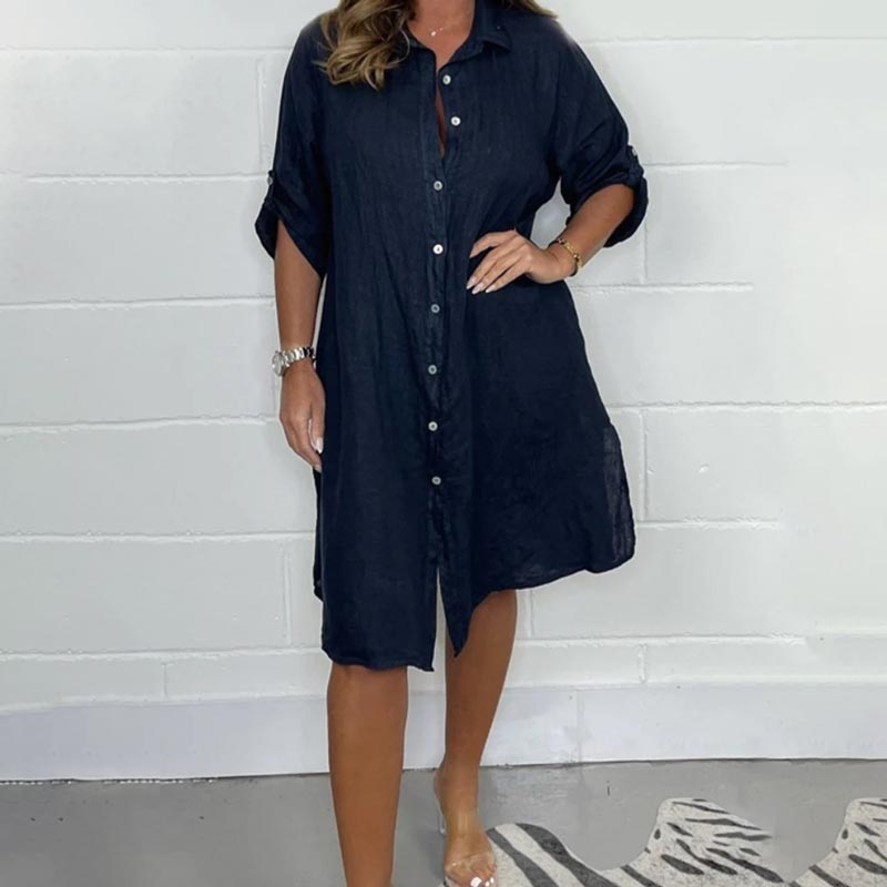 🔥Limited Time Offer 50% OFF💝Women's Cotton and Linen Button Shirt Dress