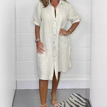 🔥Limited Time Offer 50% OFF💝Women's Cotton and Linen Button Shirt Dress