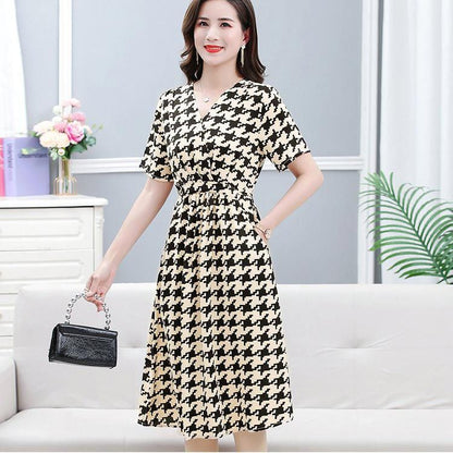 Women's Elegant V-neck Drawstring Waist Dress