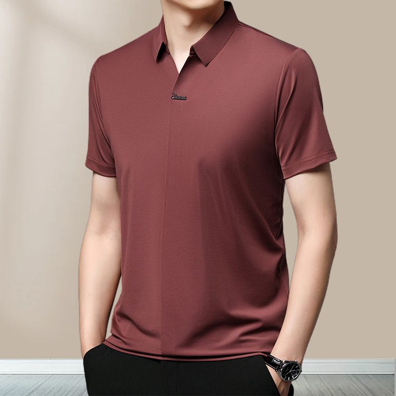 Camiseta casual sin arrugas transpirable con solapa para hombre 