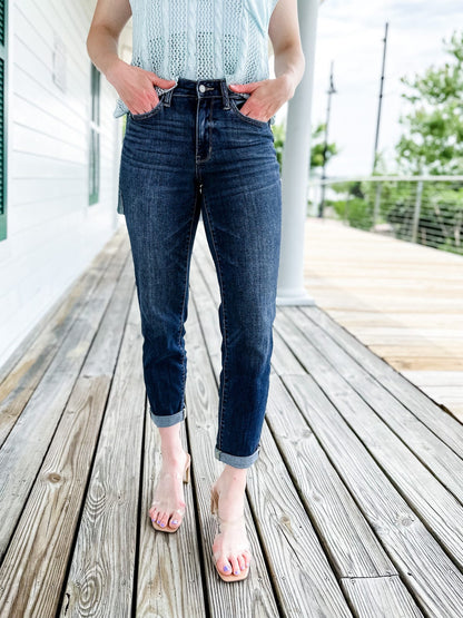 🔥 HOT SALE ！！！👖 Tummy Control Cuffed Slim Fit Jeans