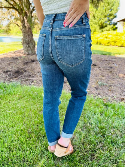 🔥 HOT SALE ！！！👖 Tummy Control Cuffed Slim Fit Jeans