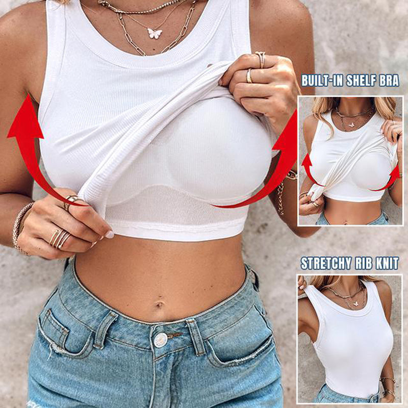 👚 50% OFF NOW! 💖 Last Day Special Price!! –Ribbed Stretchy Tank Top with Shelf Bra –  Built-in support, smoothing fit & no-slip straps – perfect for layering or workouts 💪