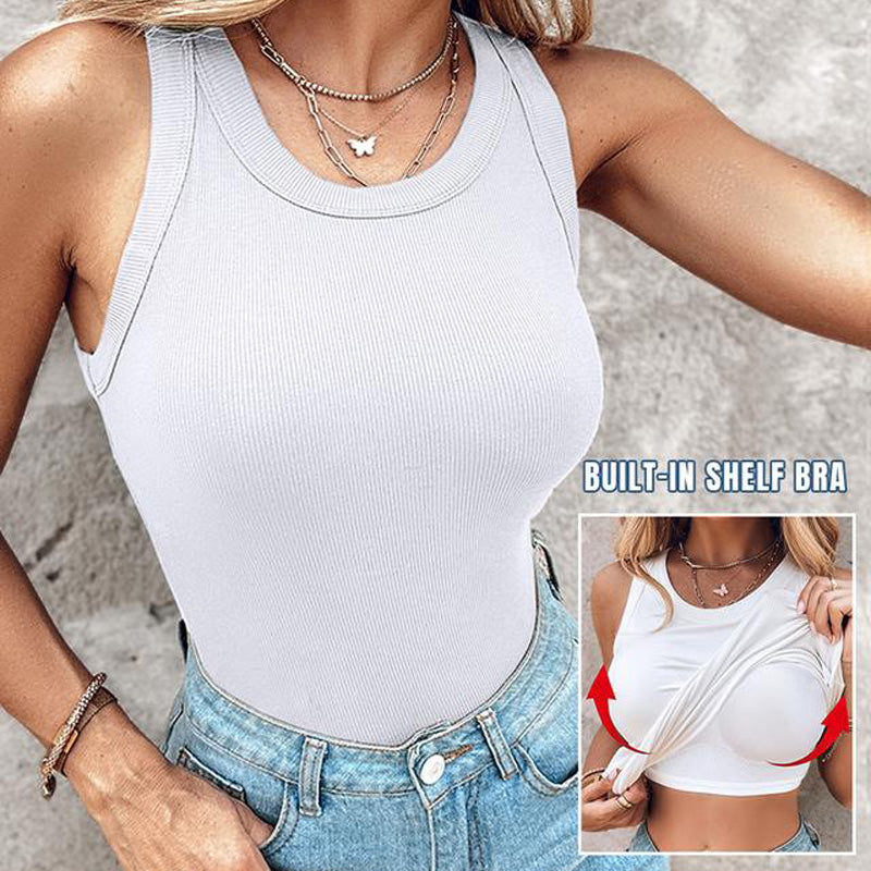 👚 50% OFF NOW! 💖 Last Day Special Price!! –Ribbed Stretchy Tank Top with Shelf Bra –  Built-in support, smoothing fit & no-slip straps – perfect for layering or workouts 💪