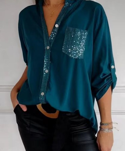 🔥2024 HOT SALE🔥 Casual patchwork top with sequins