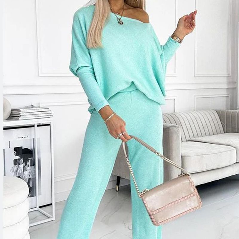 🍁 New Releases🍁Women's Solid Color Drop Shoulder Pullover and Loose Pants Set