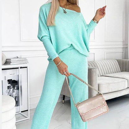 🍁 New Releases🍁Women's Solid Color Drop Shoulder Pullover and Loose Pants Set