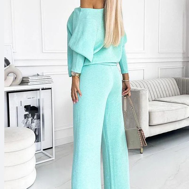 🍁 New Releases🍁Women's Solid Color Drop Shoulder Pullover and Loose Pants Set