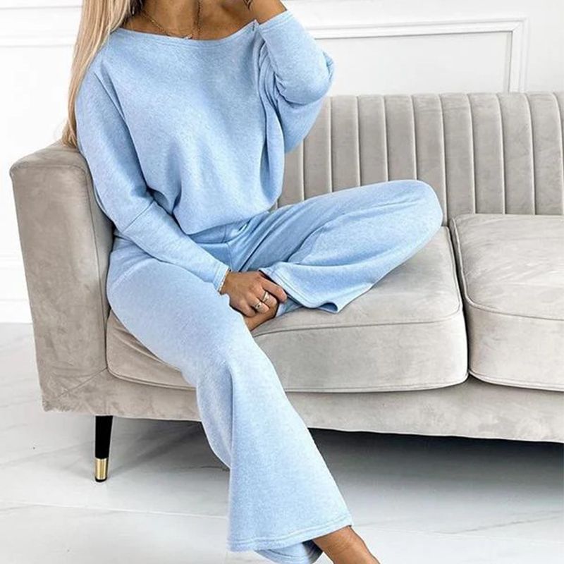 🍁 New Releases🍁Women's Solid Color Drop Shoulder Pullover and Loose Pants Set