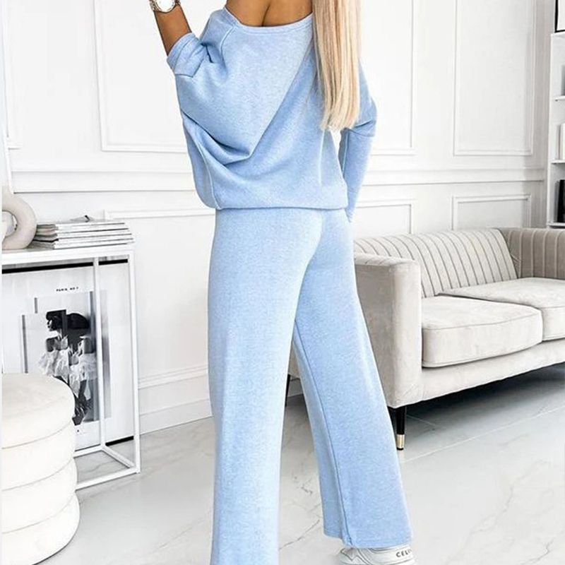 🍁 New Releases🍁Women's Solid Color Drop Shoulder Pullover and Loose Pants Set