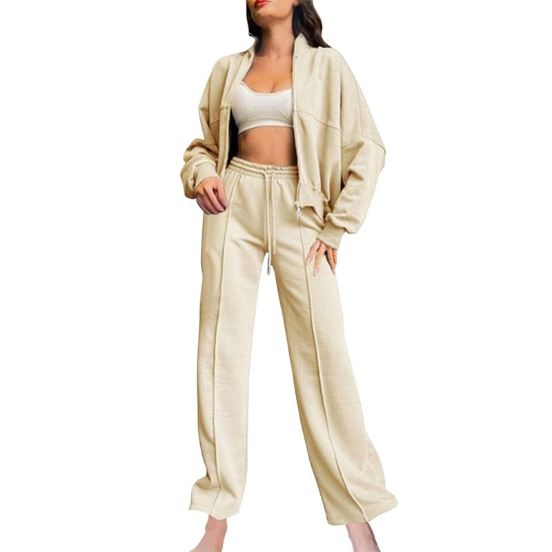 Women's Long Sleeve Zip Coat Drawstring Sweatpants 2-Piece Sets