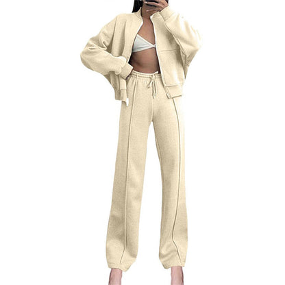 Women's Long Sleeve Zip Coat Drawstring Sweatpants 2-Piece Sets