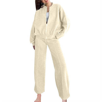 Women's Long Sleeve Zip Coat Drawstring Sweatpants 2-Piece Sets