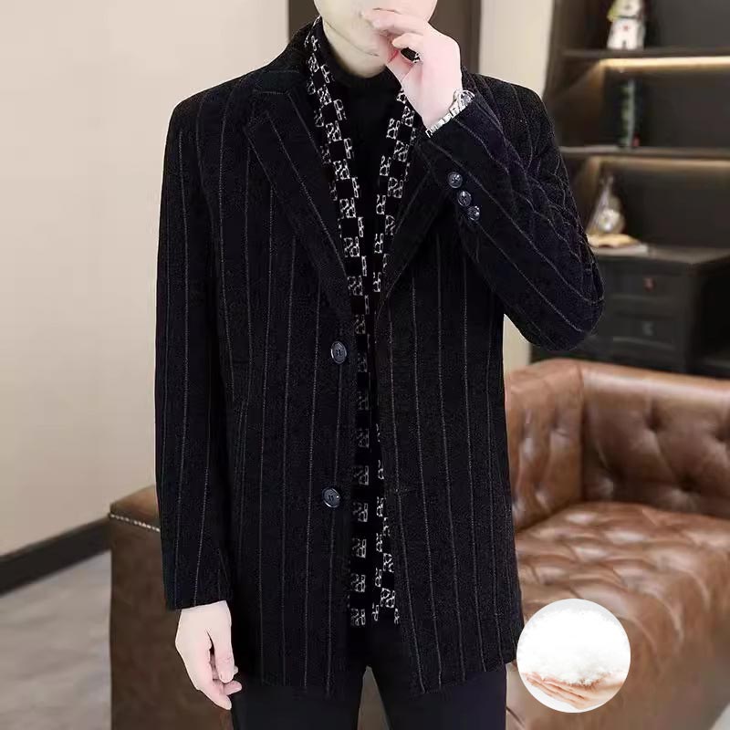 Men’s Stylish Notched Lapel Winter Tweed Jacket with White Duck Down Lining