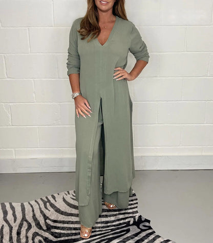 💃2026 Hot Sale 50% OFF⏳Two Piece Casual Long Top and Casual Trousers😍