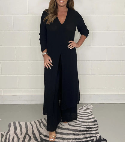 💃2026 Hot Sale 50% OFF⏳Two Piece Casual Long Top and Casual Trousers😍