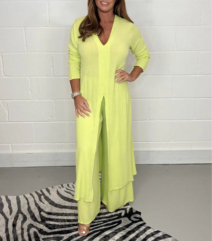 💃2026 Hot Sale 50% OFF⏳Two Piece Casual Long Top and Casual Trousers😍
