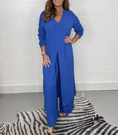 💃2026 Hot Sale 50% OFF⏳Two Piece Casual Long Top and Casual Trousers😍