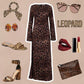 Women's Sexy Leopard Dress with Round Neck & Extra Long Sleeves