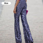 Women's Open Back Draped Blouse & Sequin Flared Pants Set