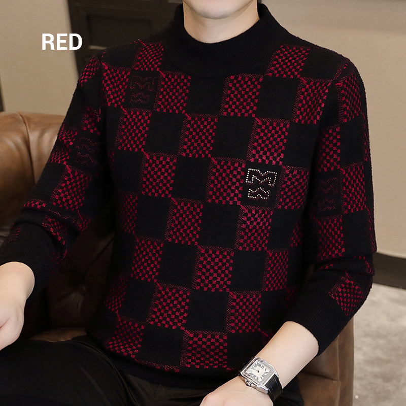🔥New Year Promotion & Free Shipping🔥Men's Checkered Printed Mock Neck Thickened Pullover Sweater