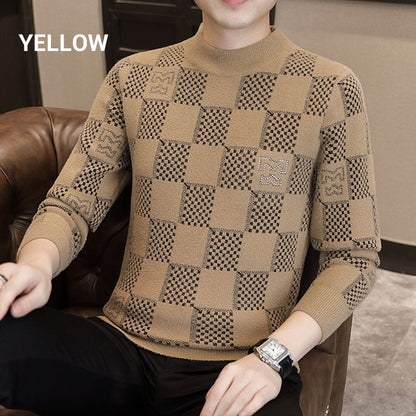 🔥New Year Promotion & Free Shipping🔥Men's Checkered Printed Mock Neck Thickened Pullover Sweater