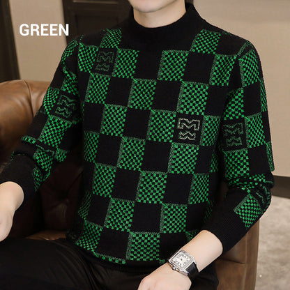 🔥New Year Promotion & Free Shipping🔥Men's Checkered Printed Mock Neck Thickened Pullover Sweater