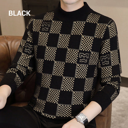 🔥New Year Promotion & Free Shipping🔥Men's Checkered Printed Mock Neck Thickened Pullover Sweater