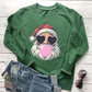 Santa Claus Digital Print Round Neck Long Sleeve Top