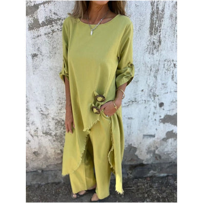 🥰49% OFF💃2025 Spring-summer new dress in cotton and linen + two-piece trousers