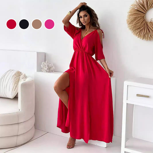 💖👗Limited Sale 40% OFF🌹 Women’s Elegant Sexy V Neck Side Slit Dress - Show Off Your Charming Curves, Radiate Elegance!