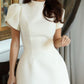White Swan Slit Short Sleeve Backless Removable Satin Bow Mini Dress