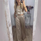 Women’s 2-Piece Glossy Outfit Tank Top & Wide Leg Pants