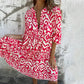 V-Neck Printed Three-Quarter Sleeve Dress