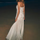 Indulge in Floral Applique Pleated Chiffon Hem Slip Maxi Dress