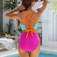 Women's Color-Block Criss Cross Lace Back Swimwear Set