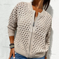 Women's Casual Zipper Knit Jacket with Hollow Design