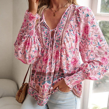 Women's Fashion Printed v-Neck Long Sleeve Shirt