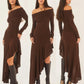 Temperament Off Shoulder Long Sleeve Irregular Hem Stretch Maxi Dress