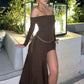 Temperament Off Shoulder Long Sleeve Irregular Hem Stretch Maxi Dress
