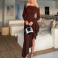 Temperament Off Shoulder Long Sleeve Irregular Hem Stretch Maxi Dress