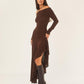 Temperament Off Shoulder Long Sleeve Irregular Hem Stretch Maxi Dress