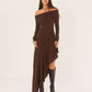 Temperament Off Shoulder Long Sleeve Irregular Hem Stretch Maxi Dress