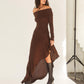 Temperament Off Shoulder Long Sleeve Irregular Hem Stretch Maxi Dress