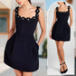 Cindy Faux Pearl Flower Applique Square Neck Pocketed Mini Dress