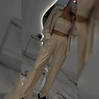 💕2025 HOT 40% OFF SALE 👠Must-Have for Shiny Partiest✨ Dazzling Blazer & Wide-Leg Pants, Stylish and Grand, Perfect for Parties! (3-piece set)