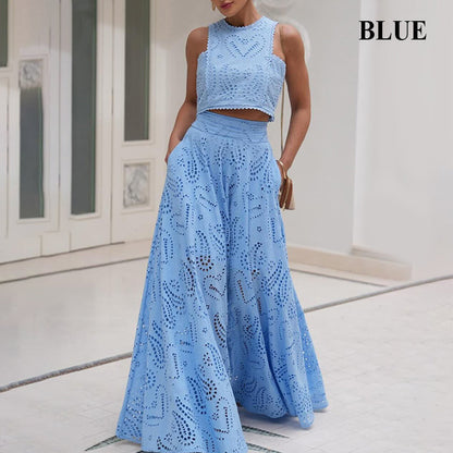 Paris Dreaming Embroidered Lace High Rise Elastic Waist Pocketed Maxi Skirt