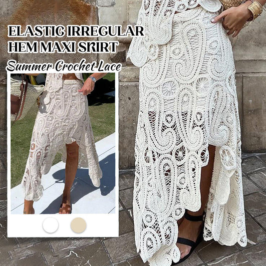 Summer Crochet Lace Elastic Irregular Hem Maxi Skirt